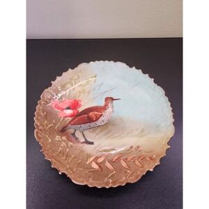 ANTIQUE LIMOGES PLATE PLAQUE BRIGHT GAME BIRD PHEASANT QUAIL GOLD RIM